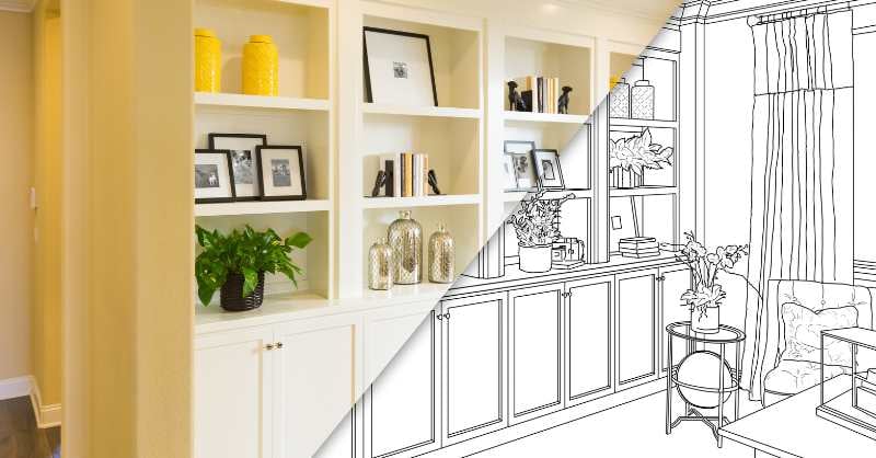 Half image white cabinet wall storage design and reality.