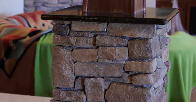 Stone pillar in home with low lustre sealer on top.